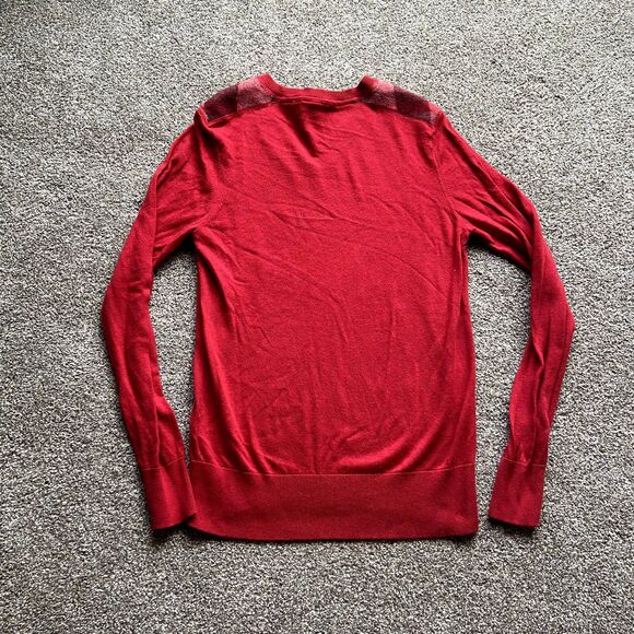BURBERRY BRIT RED CHECKERED V NECK CASHMERE SWEATER SZ SMALL - Picture 2 of 7